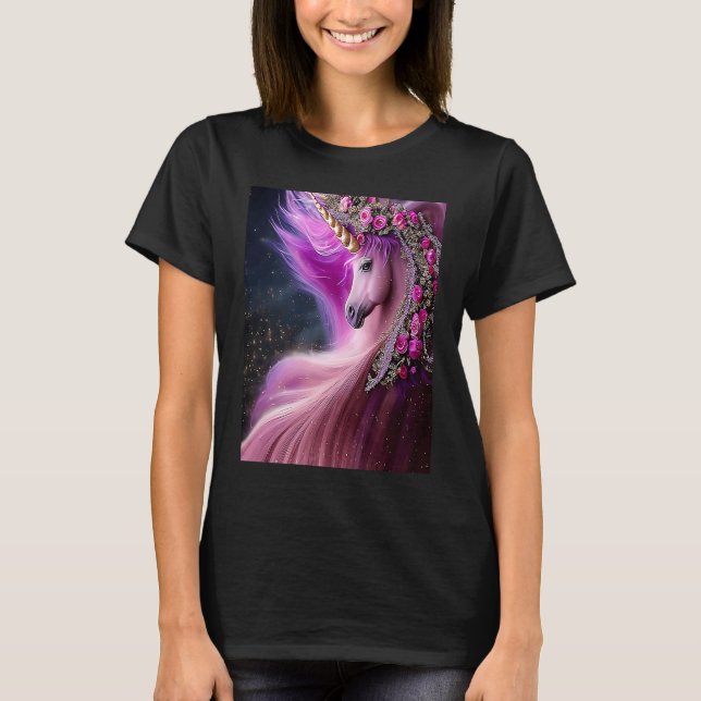 T-shirt Unicorne magique aux roses roses (Devant)