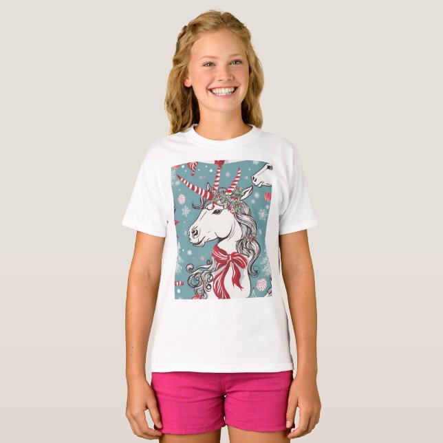 T-shirt Unicorne magique de Noël (Devant entier)