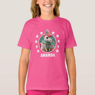 T-shirt Unicorne Noël Personnalisé Enfants Rose