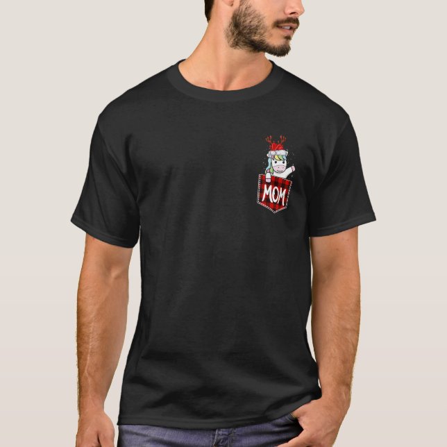 T-shirt Unicorne Noël Pyjama Maman Père Noël Dans Pocket O (Devant)