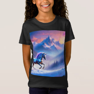T-Shirt Unicorne noire dans un paysage hivernal rêvé