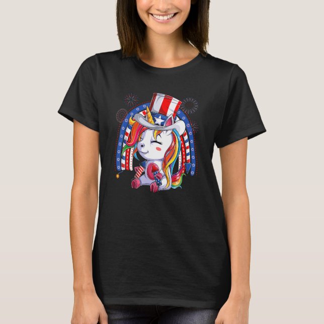 T-shirt Unicorne Oncle Sam Casquette Us Drapeau Quatrième  (Devant)