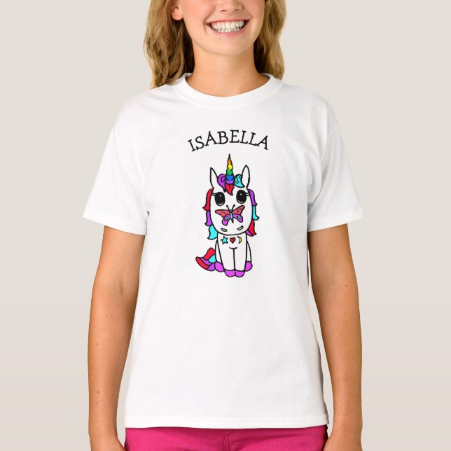 T-shirt Unicorne personnalisée avec papillon sur la chemis (Devant)