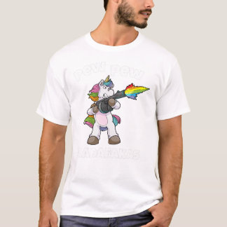 T-shirt Unicorne Pew Pew Madafakas Unicorn Rainbow Gun