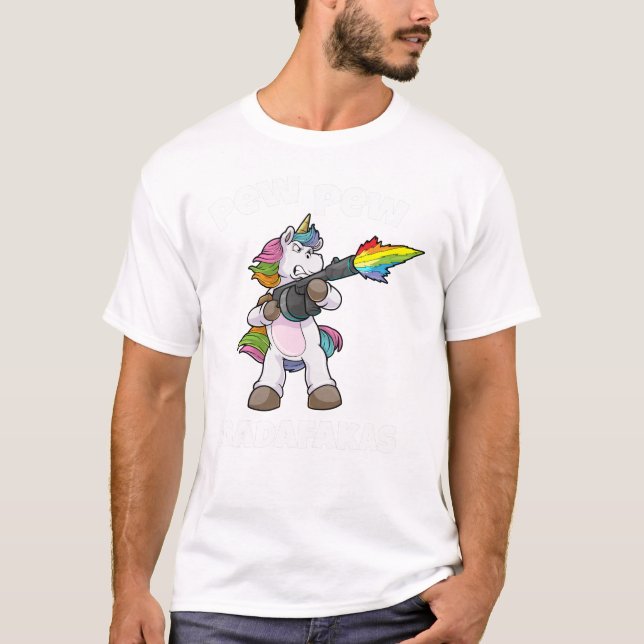 T-shirt Unicorne Pew Pew Madafakas Unicorn Rainbow Gun (Devant)