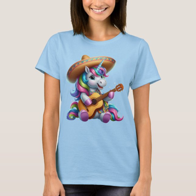T-shirt Unicorne portant un Sombrero Jouer de la guitare (Devant)