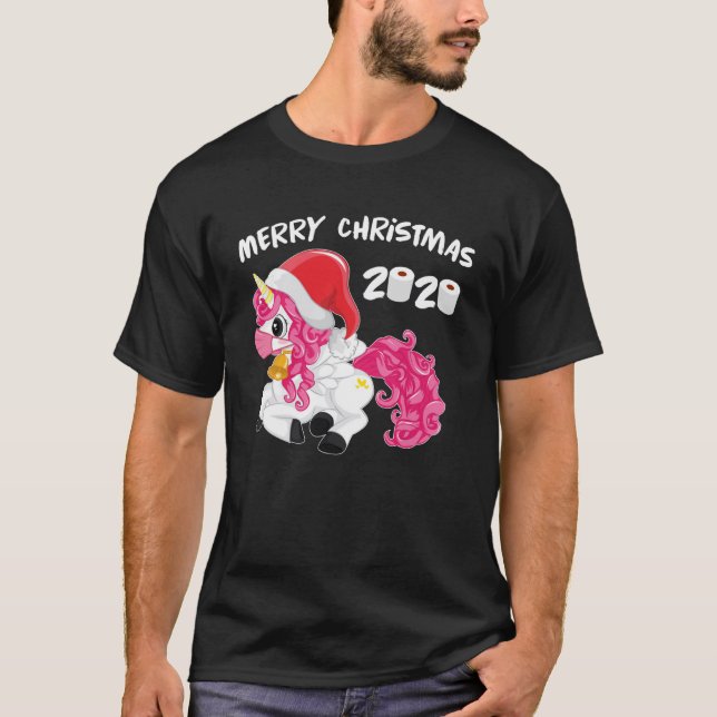 T-shirt Unicorne Quarantine Masque Visage de Noël 2020 Enf (Devant)