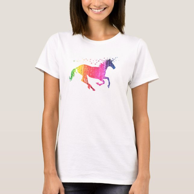 T-shirt Unicorne rose arc-en-ciel (Devant)