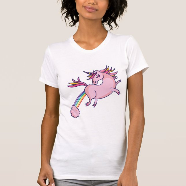 T-shirt Unicorne Rose Avec Arc En Ciel (Devant)