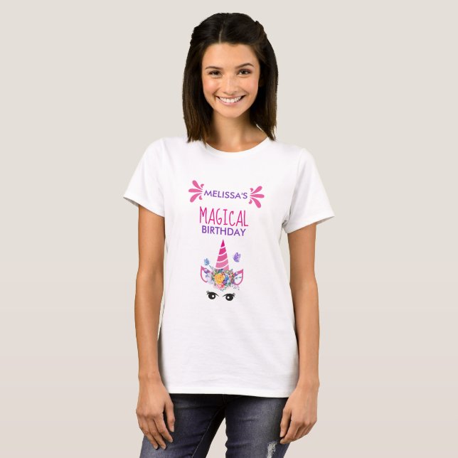 T-shirt Unicorne rose d'anniversaire magique (Devant entier)