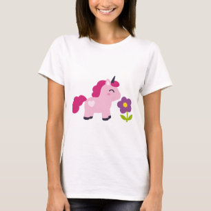 T-shirt Unicorne rose mignonne avec une fleur