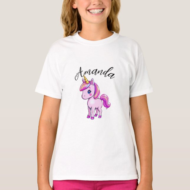 T-shirt Unicorne rose vibrant Nom de la fille (Devant)