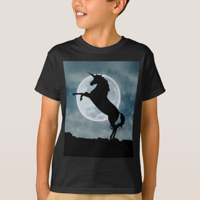 T-shirt Unicorne Silhouette Pleine lune Ciel de nuit, ZKOA (Devant)