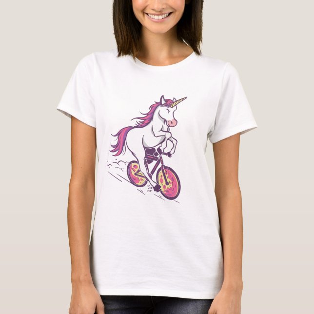 T-shirt Unicorne sur un vélo (Devant)
