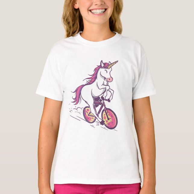 T-shirt Unicorne sur un vélo (Devant)