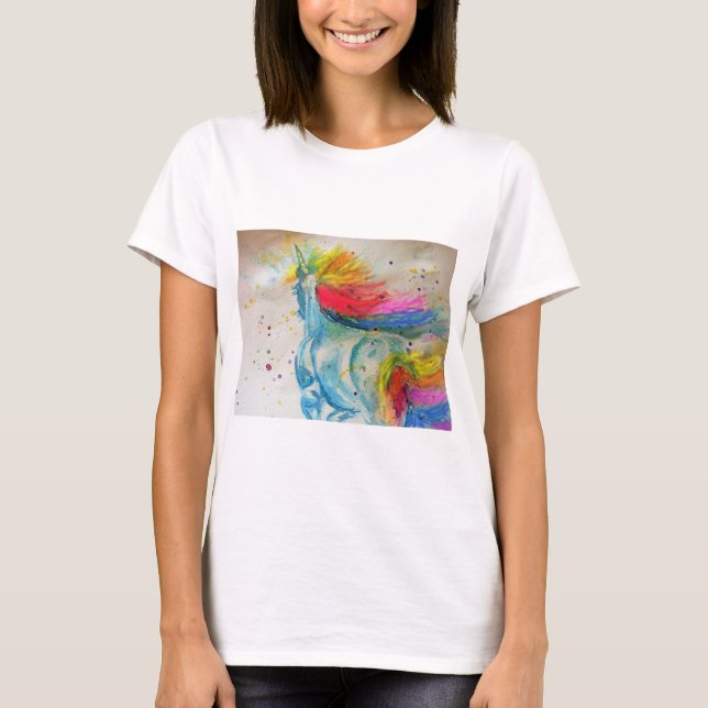 T-shirt Unicorne violet aquarelle art Femmes T shirt (Devant)