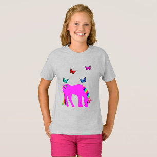 T-shirt Unicorne violette et papillons fille