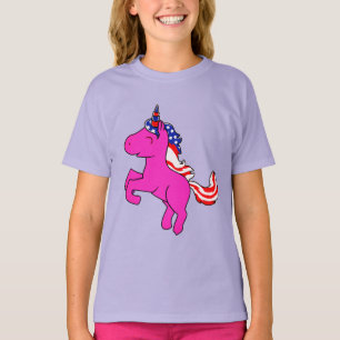 T-shirt Unicorne Yarrow Pink Patriotic USA Drapeau Mane Ar