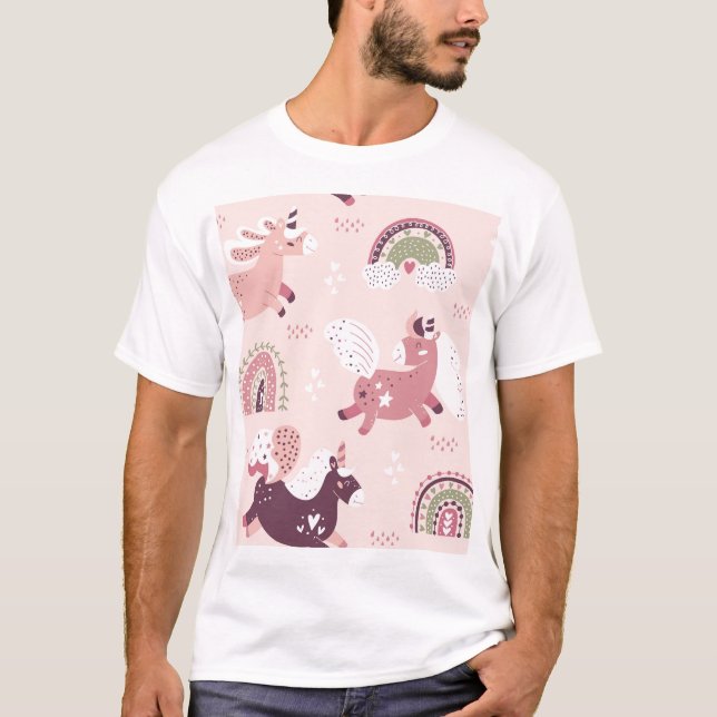 T-shirt Unicorns Rainbows : Pastel Magic Arrière - plan. (Devant)