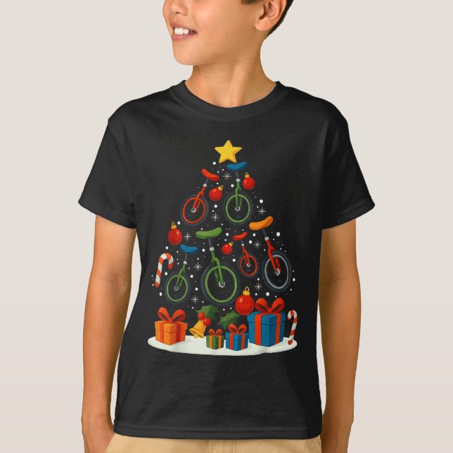 T-shirt Unicycling Unicycle Christmas Tree Xmas  (Devant)