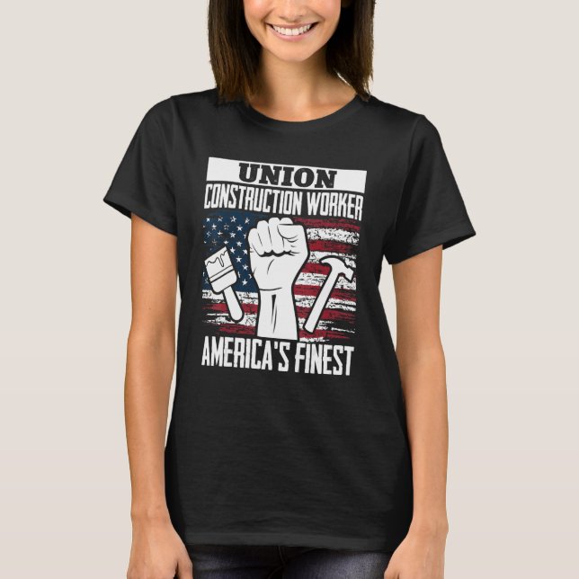 T-shirt Union Construction Worker American USA Flag 4th of (Devant)
