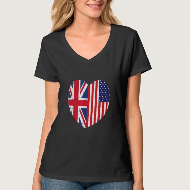 T-shirt Union Jack and Unites States of America Flag Retro (Devant)