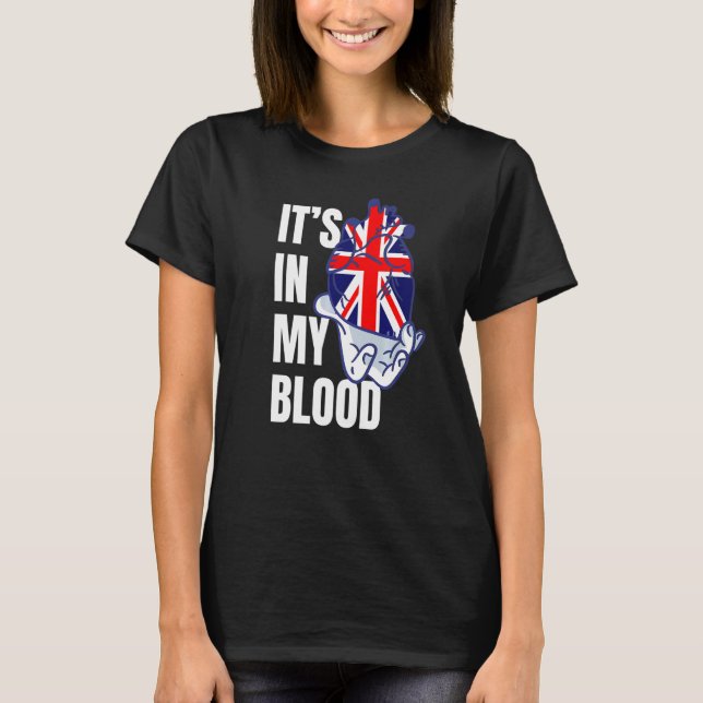 T-shirt Union Jack Drapeau Coeur sang Veines main Grande B (Devant)