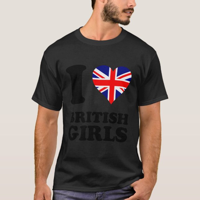 T-shirt Union Jack Heart I Love British Girls (Devant)