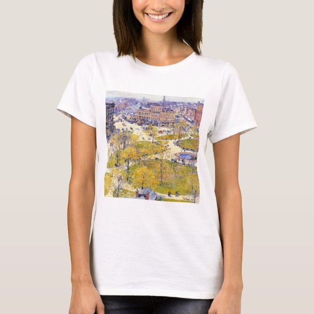 T-shirt Union Square au printemps par Frederick Childe Has (Devant)