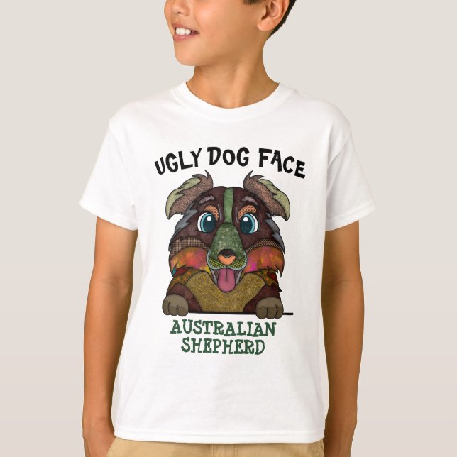 T-shirt Unique Australian Shepherd visage de chien moche (Devant)
