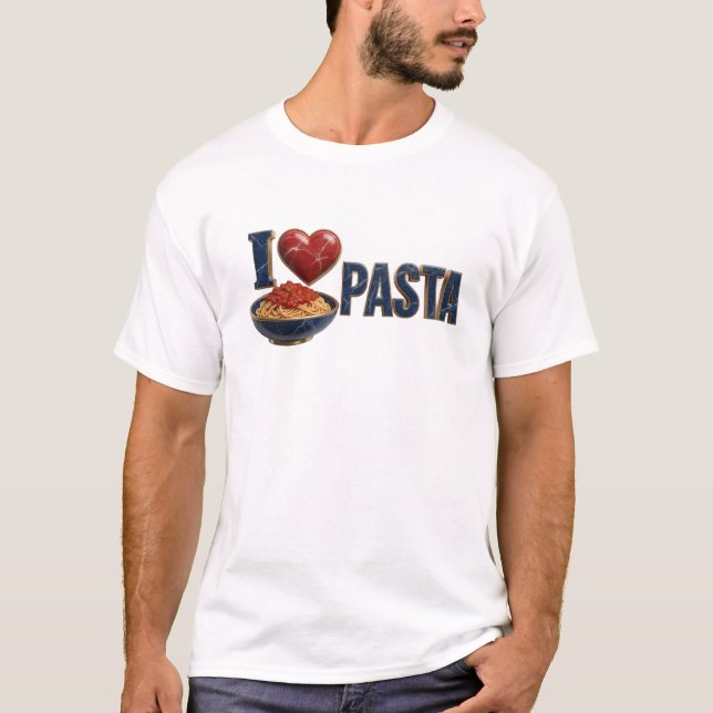 T-shirt Unique Blue I LOVE PASTA Conception Visuelle (Devant)