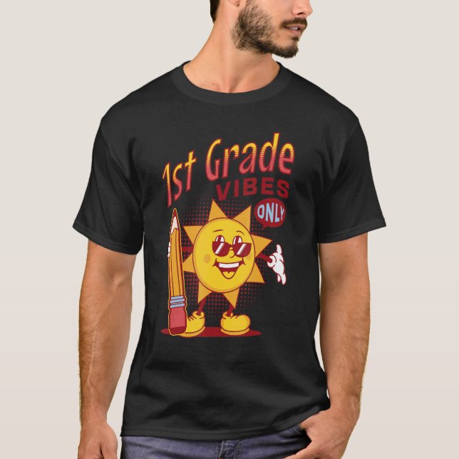 T-shirt Unique Boys 1st Grade Vibes Only Back To School Ki (Devant)