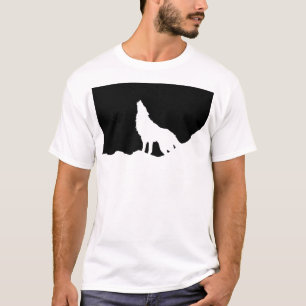 T-shirt Unique Noir & Blanc Pop Art Wolf Silhouette