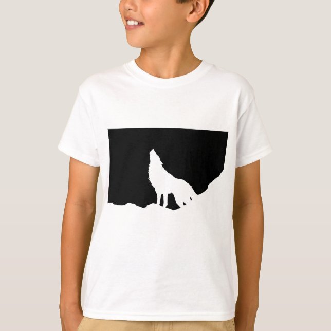 T-shirt Unique Noir & Blanc Pop Art Wolf Silhouette (Devant)