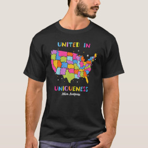 T-shirt Unis Dans La Carte De L'unicité Autistique Nous Pu