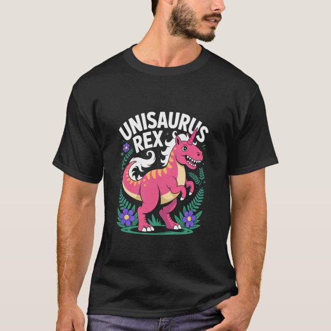 T-shirt Unisaurus Rex Fun Rose Dinosaure Licorne (Devant)
