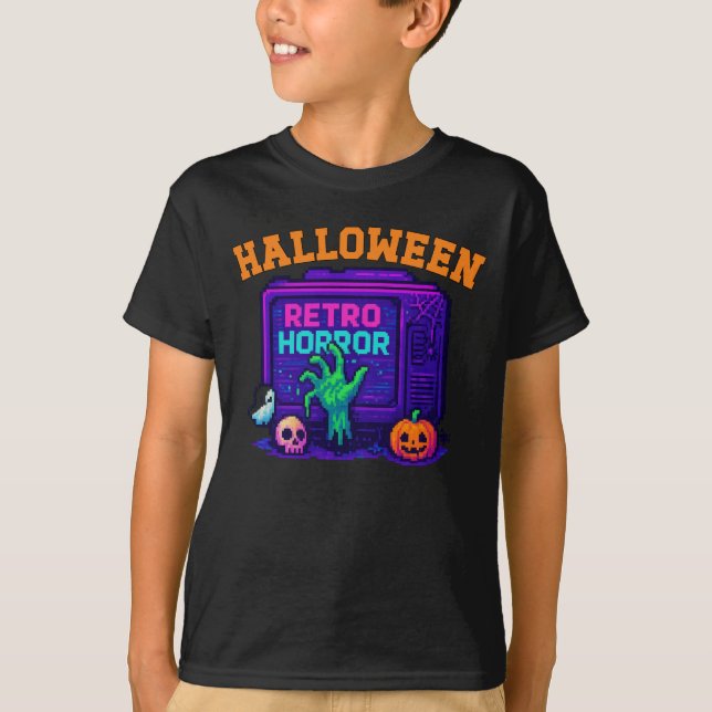 T-shirt Unisex Halloween Pixel Vêtements Retro mâle femell (Devant)
