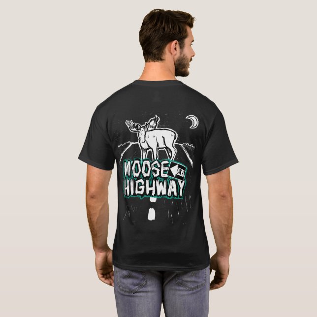 T-shirt Unisex Moose sur une Chemise de la Route (Noir) (Dos entier)