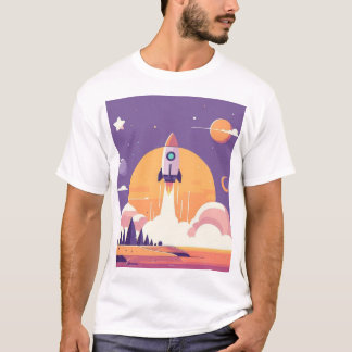 T-shirt Unisex Rocket Lancement Planet Alien Purple Stars