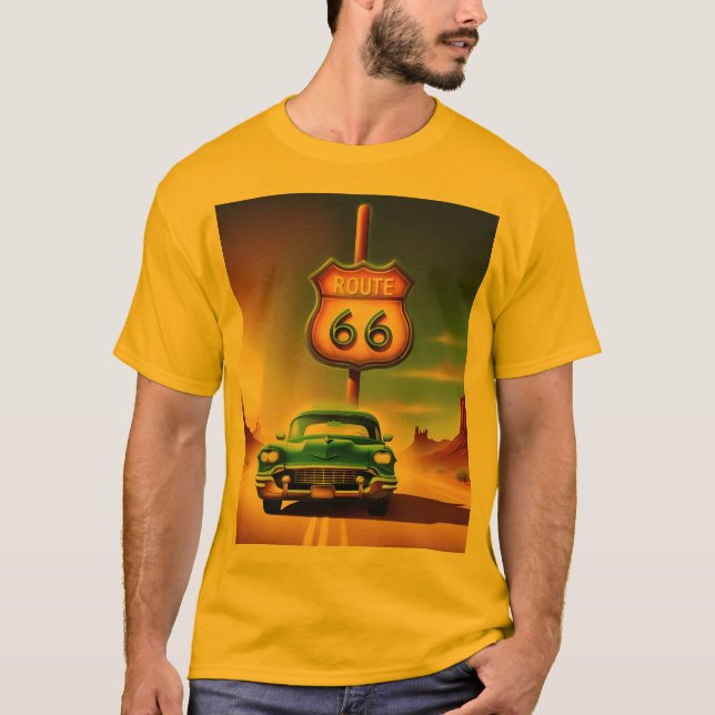 T-shirt unisexe, couleur, imprimé ROUTE 66 (Devant)
