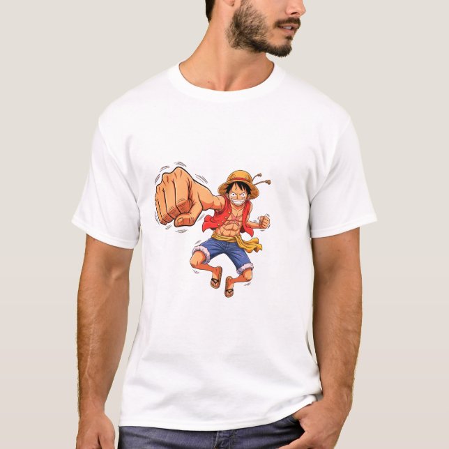 T-Shirt Unisexe Luffy (Blanc avec Design) (Devant)