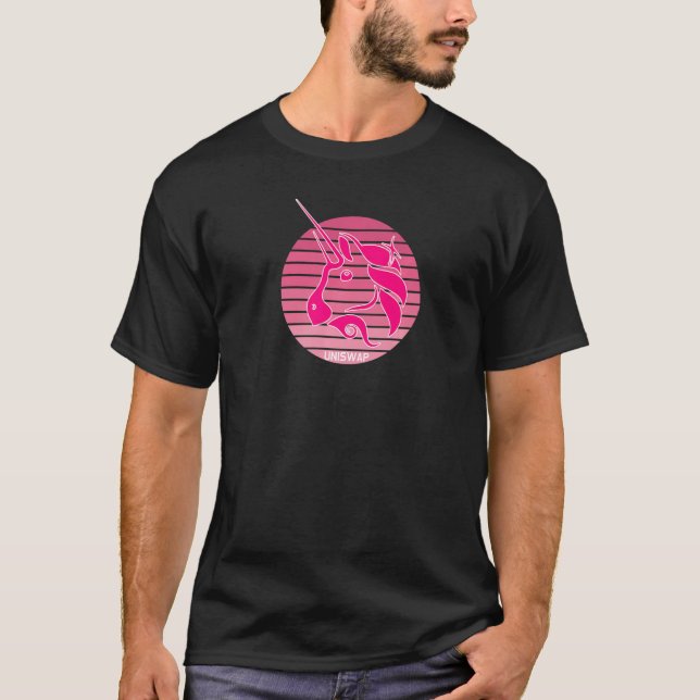 T-shirt Uniswap Uni Crypto Unicorn Sunset Design Cryptocur (Devant)