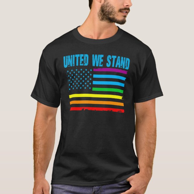 T-shirt United We Stand Proud LGBT Rainbow Pride US Americ (Devant)