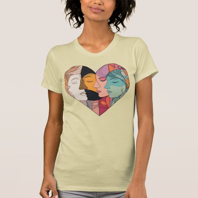 T-shirt Unity Heart Diverse Faces Line Art Diversity  (Devant)