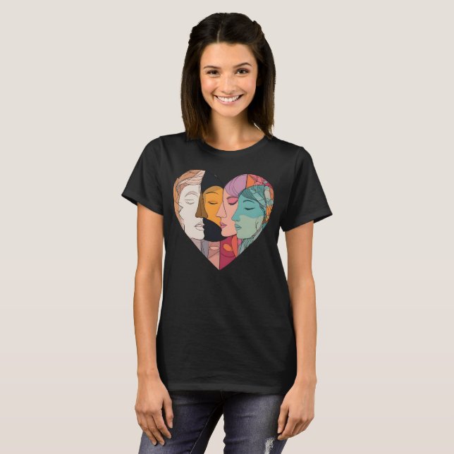 T-shirt Unity Heart Diverse Faces Line Art Diversity  (Devant entier)