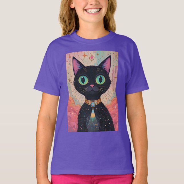 T-shirt Univers Chat Noir Cosmique Futuriste Atomique (Devant)