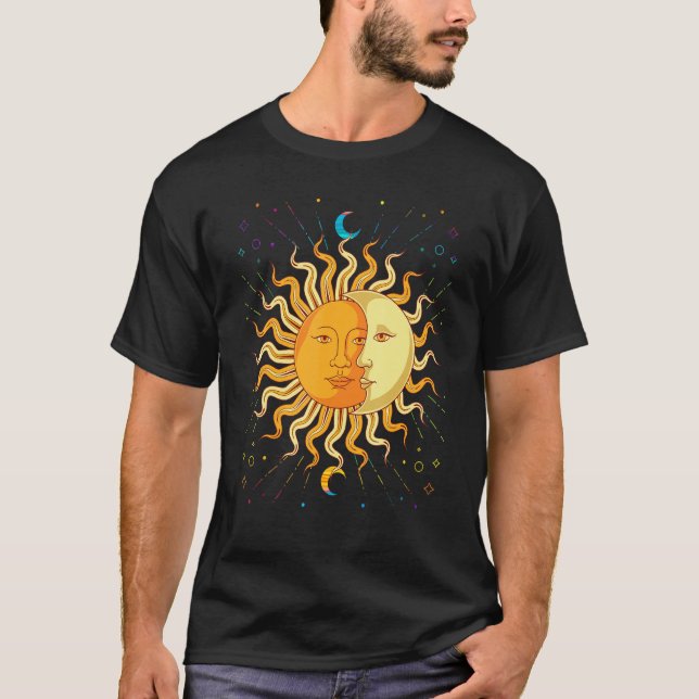 T-shirt Univers Soleil Croissant Lune Corps Céleste Boho A (Devant)