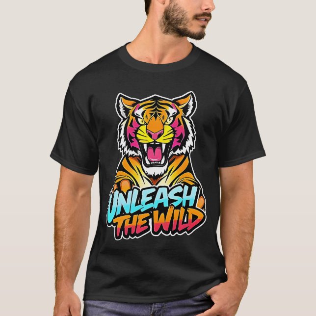 T-shirt Unleash the Wild – Roaring Tiger Neon Art (Devant)