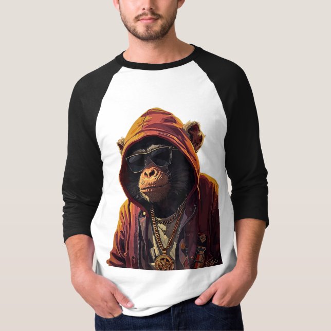 T-shirt Urban Chimp – Cool Chimpanzee with Hoodie and Gold (Devant)