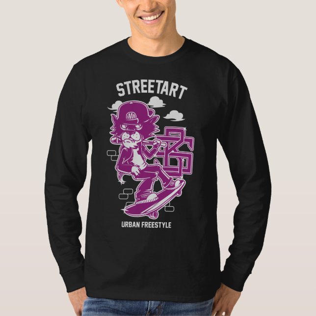 T-shirt Urban Streetart - Chat sur Ski Board (Devant)